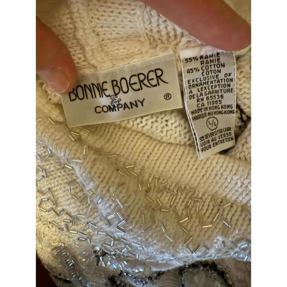Bonnie Boerer Vintage 80s Sequin Beaded Mock Neck Sweater Large - Picture 3 of 4